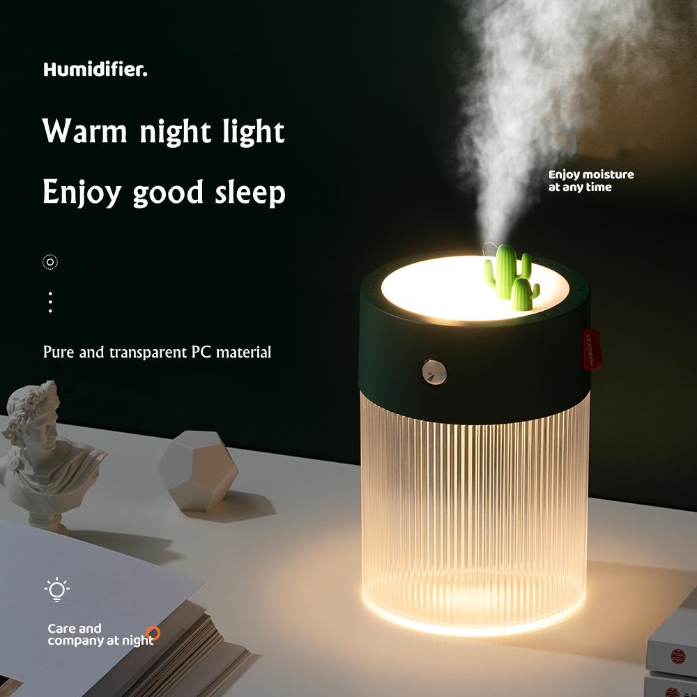 650ML Xương Rồng Máy Tạo Độ Ẩm Không Khí USB Có Thể Sạc Hương Thơm Khuếch Tán Ánh Sáng Đèn LED 2000MAh Pin Di Động Không Dây Âm Thanh Humidificador