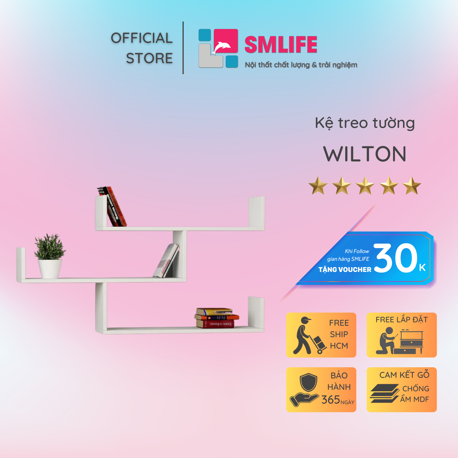 Kệ trang trí kệ để sách gia đình SMLIFE Wilton