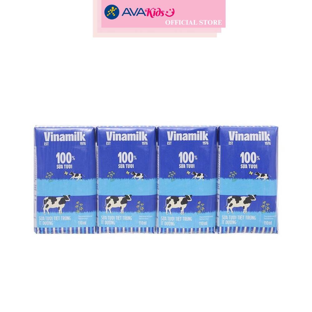 Lốc 4 hộp sữa tươi tiệt trùng Vinamilk ít đường 110 ml (từ 1 tuổi)