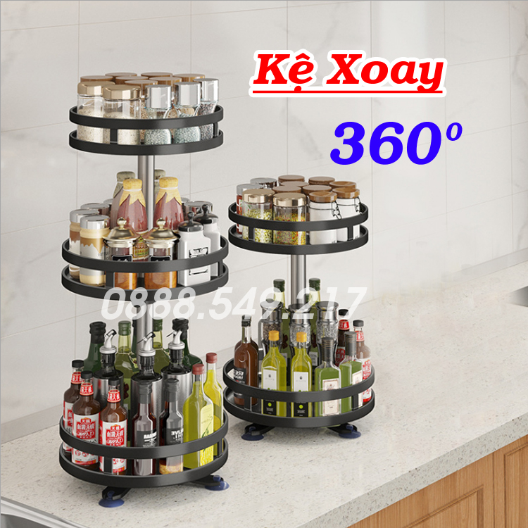 Kệ Gia Vị Xoay 360 Độ Đa Năng 2 Tầng 3 Tầng Siêu Tiện Lợi