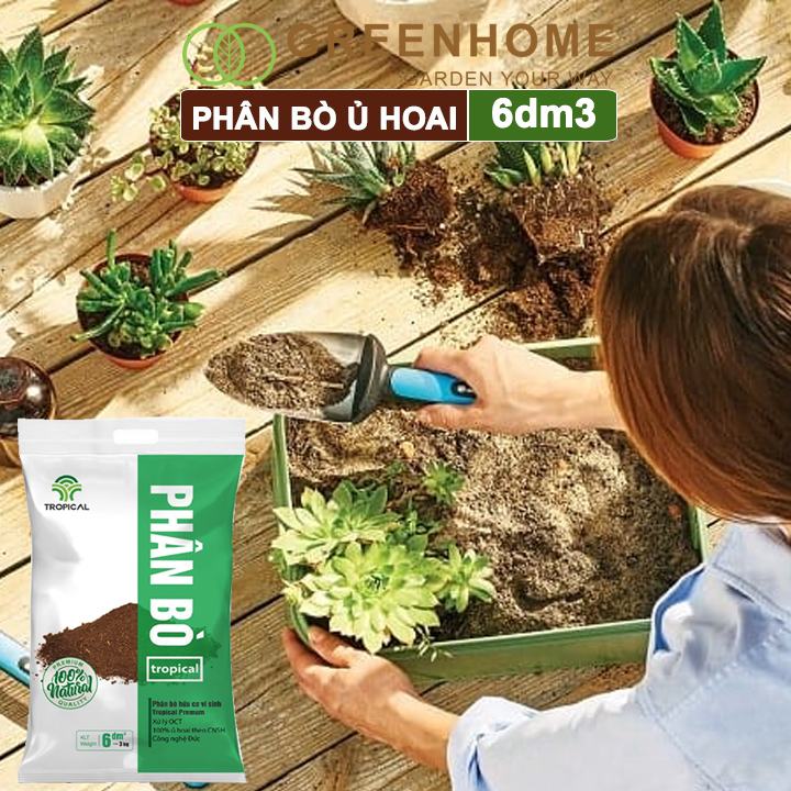 Phân bò ủ hoai cao cấp Tropical, bao 6dm3, đã qua xử lý, không mùi hôi, hữu cơ tiện lợi |Greenhome