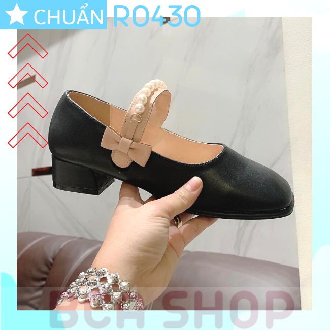 Giày cao gót nữ màu đen 4p RO430 ROSATA tại BCASHOP kiểu dáng công chúa với quai ngang đính ngọc tr.ai và nhấn nơ