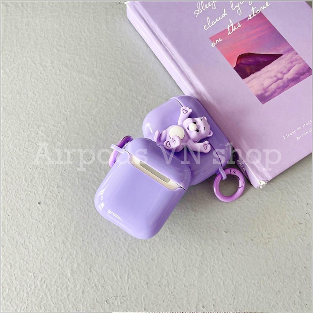 Bao Case Ốp dành cho Airpods 1/2 và Airpods Pro gấu nhựa tím kute cao cấp