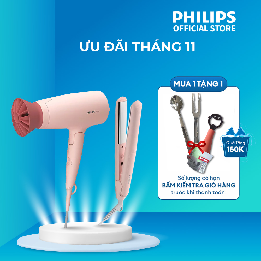 Bộ tạo kiểu tóc Philips BHP398/00 Gồm 1 Máy ép tóc + 1 Máy sấy tóc -  tạo kiểu tóc dễ dàng - nhanh - chuyên nghiệp