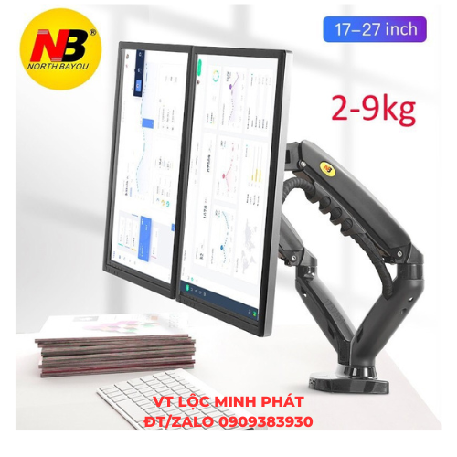 Giá treo 2 màn hình kép NB F160 17-27 inch, tải trọng 9kg mỗi bên