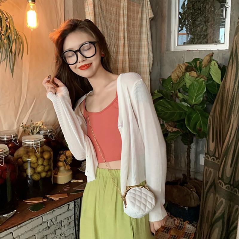 Áo Khoác Cardigan Dệt Kim Mỏng Tay Dài Cổ Chữ V Thiết Kế Đơn Giản Cho Nữ