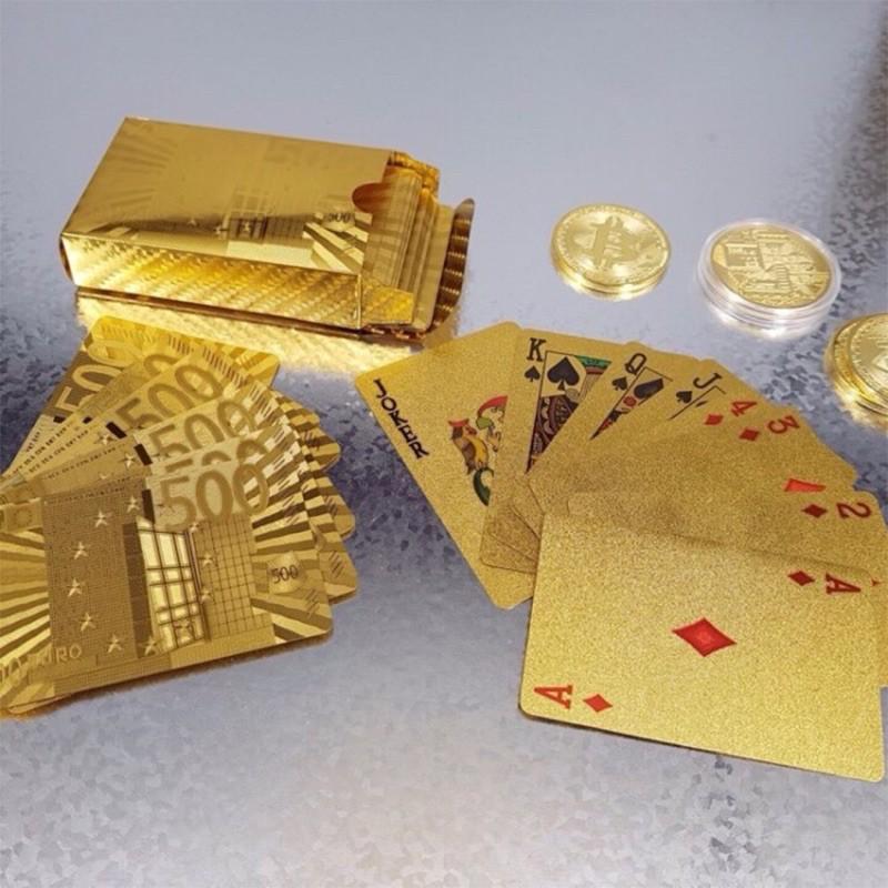 Bộ Bài Tây Nhựa Cute Mini Đẹp Mạ Vàng -Tú Lơ Khơ Hình 100 Euro Mang Nhiều TÀI LỘC,MAY MẮN.