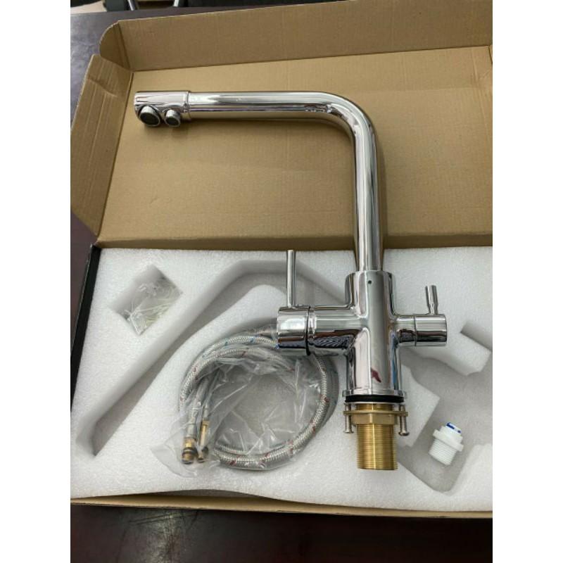 Vòi rửa bát 3 đường nước inox 304 cao cấp, mạ crom sáng bóng, sang trọng