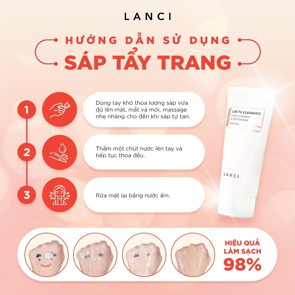 Combo 2 Sáp tẩy trang ẩm mềm LANCI sạch mụn đầu đen, da mịn không khô căng 100g x2