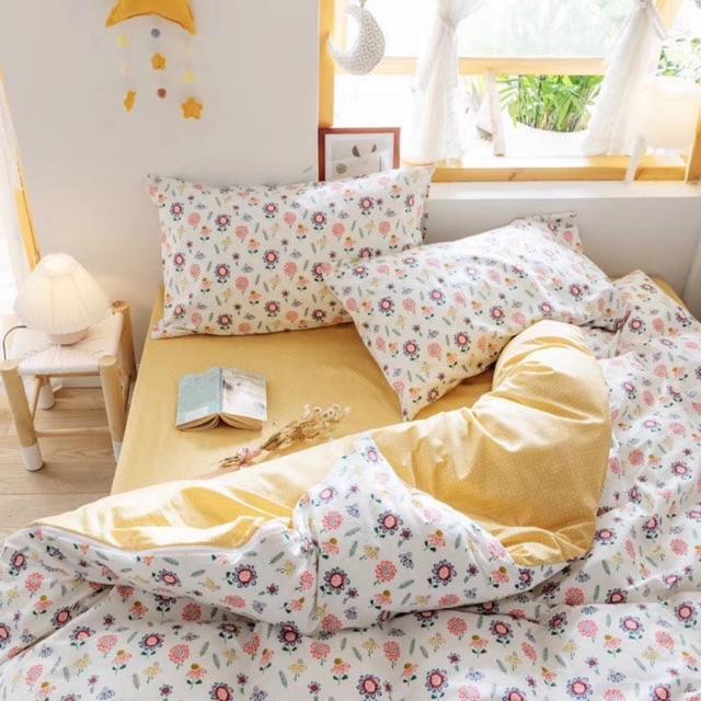 Set Cotton Living Hàng Nhập Khẩu Cao Cấp 4 Món Hoa Tháng 3