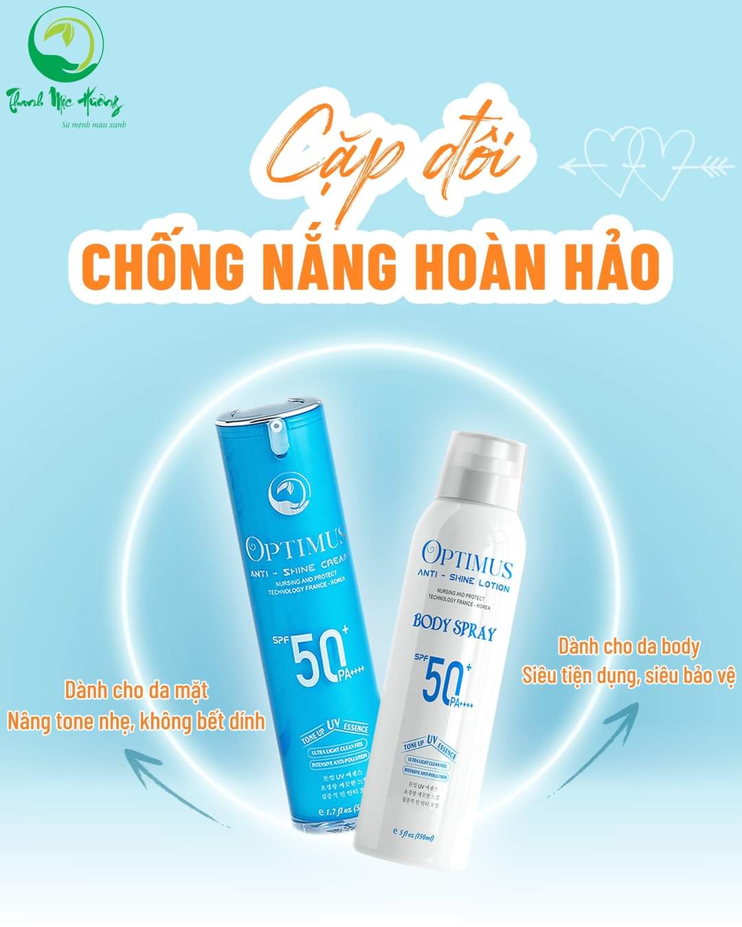 Combo kem chống nắng Thanh Mộc Hương chống trôi dưỡng trắng da nâng tone SPF 50+ PA++++ 50ml