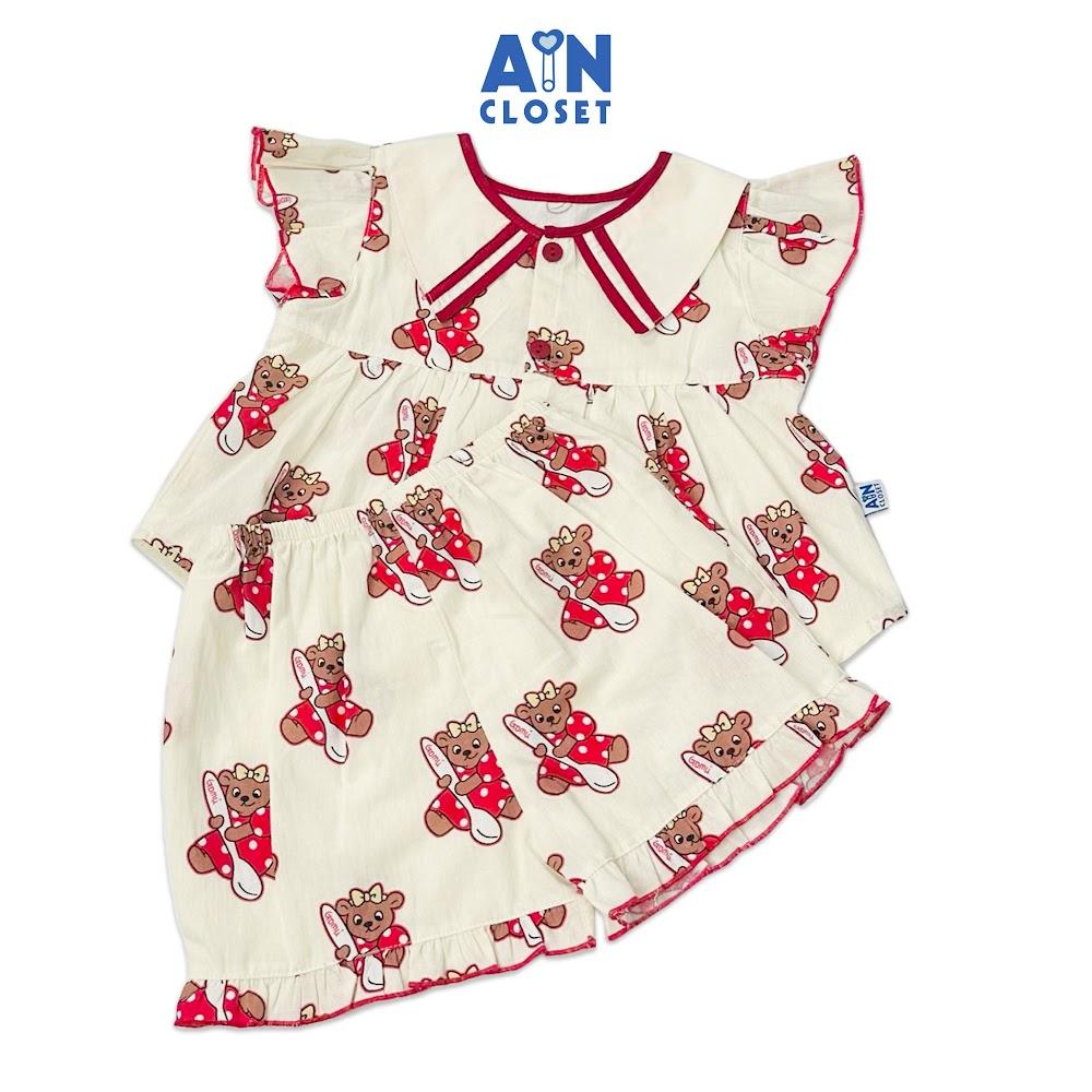 Bộ quần áo ngắn bé gái họa tiết Gấu Nâu cotton - AICDBGU6SL3B - AIN Closet