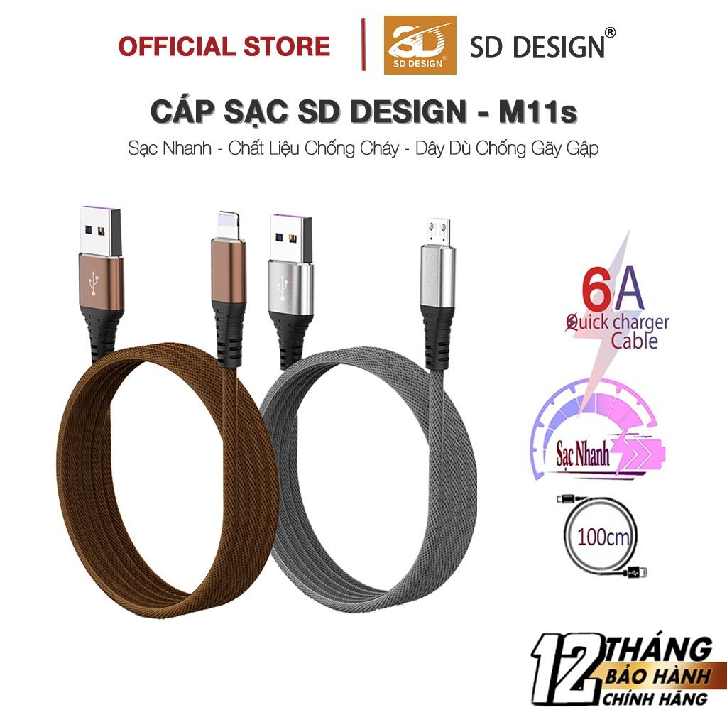 Cáp sạc nhanh 6A SD DESIGN M11s hỗ trợ sạc nhanh dây dù chống đứt dài 1m2 bảo hành 1 đổi 1