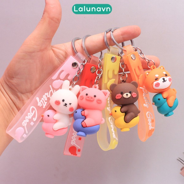 Móc khóa hoạt hình Pretty Good dễ thương, móc khóa thú đạp vịt treo balo túi ví xe máy ô tô xinh đẹp cute Lalunavn A91