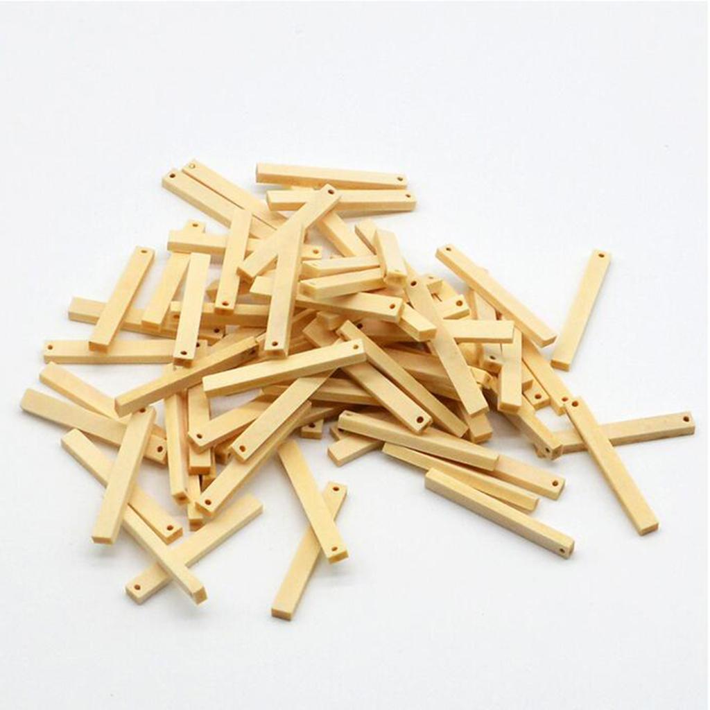 70x Natural Wood Drop Charms Rectangle Wood Tags Unfinished for Earrings DIY