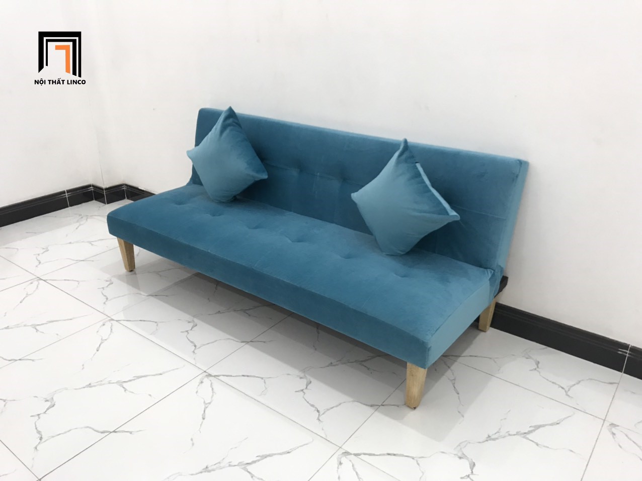 Ghế sofa bed đa năng xanh dương vải nhung nhiều kích cỡ