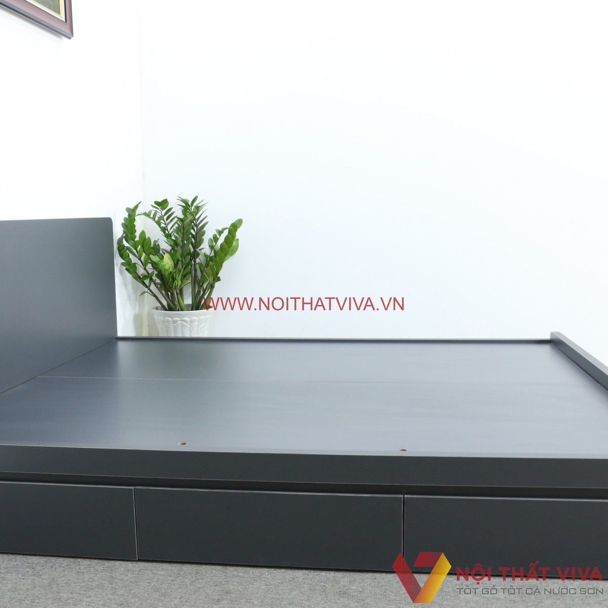 Giường Ngủ Màu Xanh Đen Gỗ MDF 3 Hộc Kéo Đẹp Sang Trọng Cá Tính