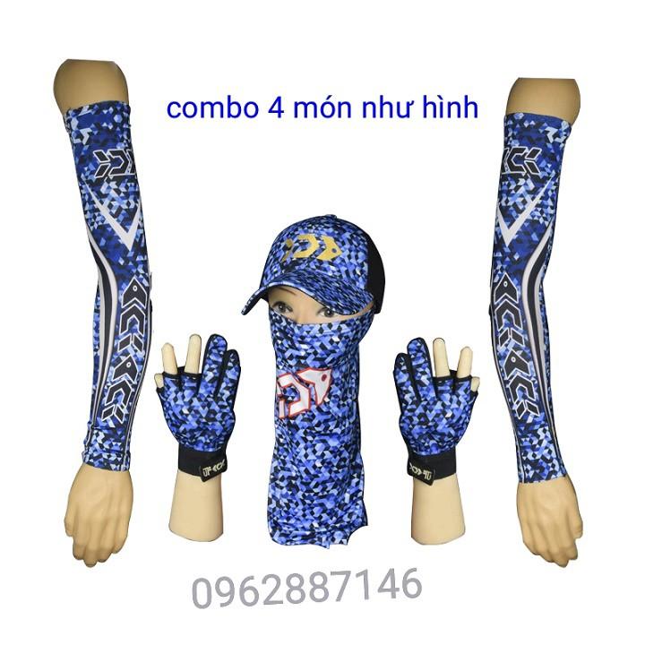 Combo mũ câu cá +găng tay+quấn cổ+ống tay lure daiwa