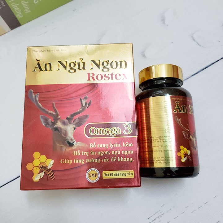 Viên Ăn Ngủ Ngon Rostex Omega 3, lysin, kẽm tăng sức đề kháng, tăng sức khỏe - Chai 60 viên