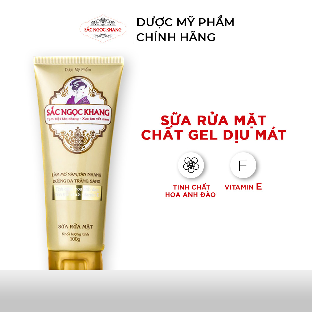 Sữa Rửa Mặt Sắc Ngọc Khang 100gr tinh chất hoa anh đào thiên nhiên giúp làm sạch dịu nhẹ và mang lại làn da mịn màng , tươi sáng