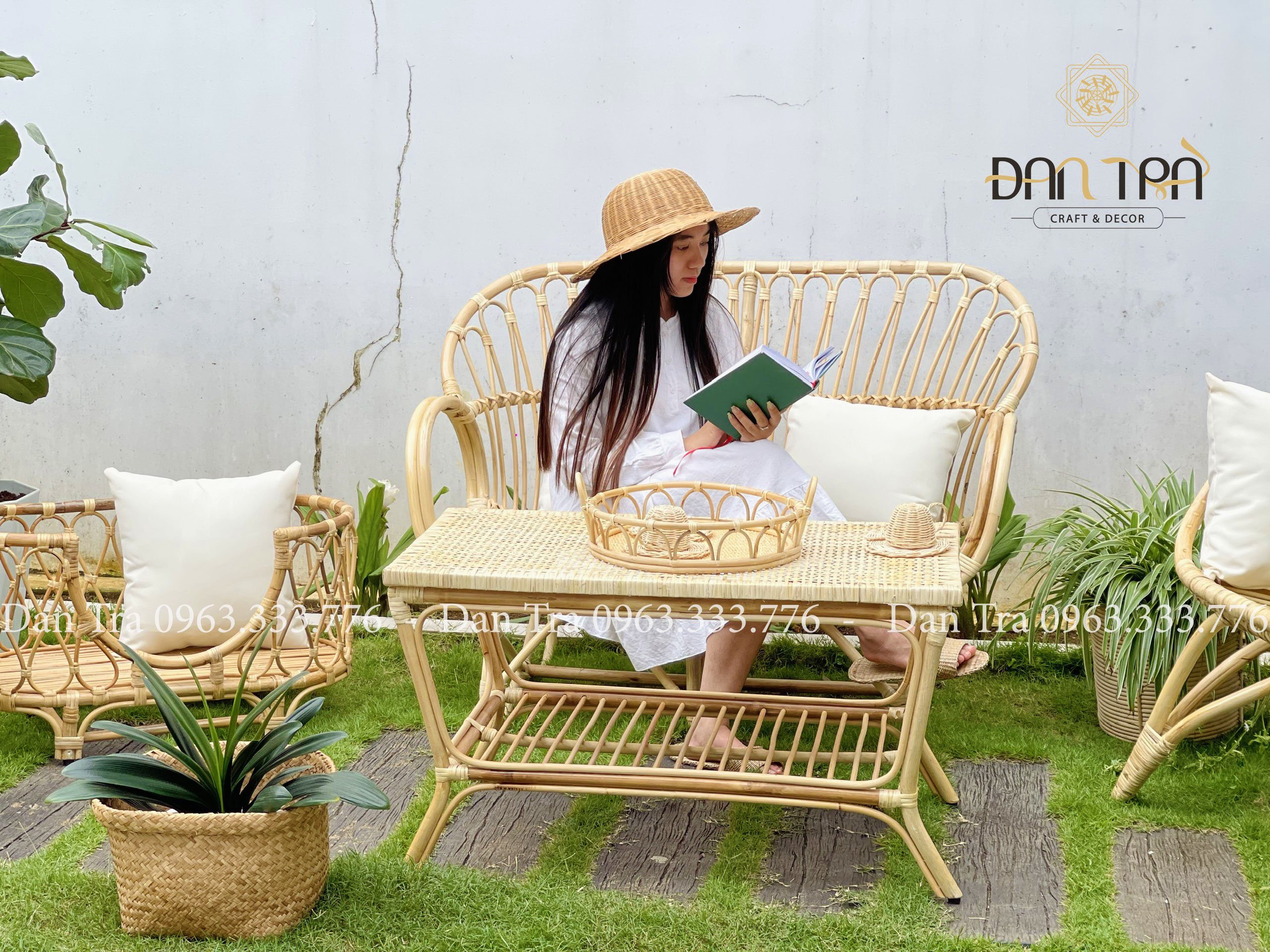 Bộ Sofa Mây Vintage Nhẹ Nhàng, Ghế Băng Mây Vanilla Thư Giãn  -Bộ Bàn Ghế Decor Phòng Khách Nội Thất Mây Tre ĐAN TRÀ