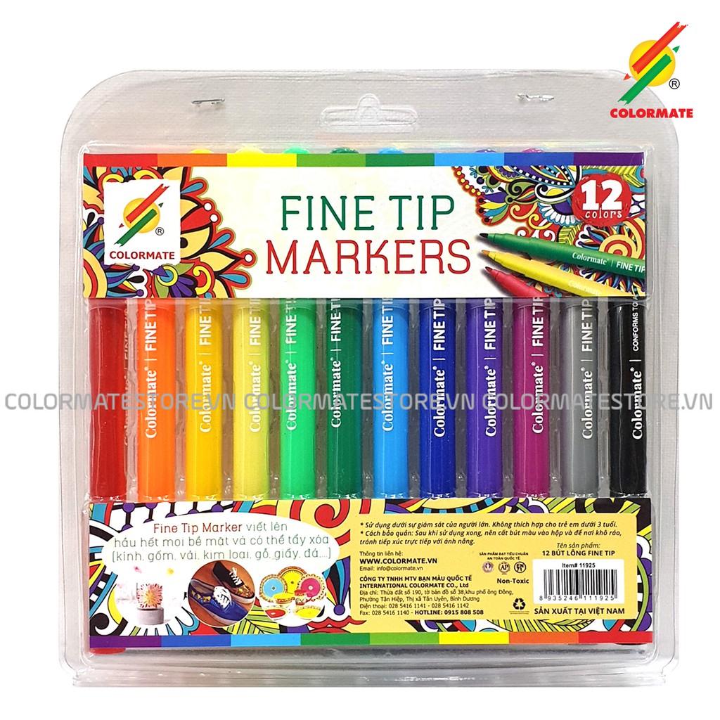 Bút lông màu Colormate, bút màu Fine Tip bộ 12 màu - COLORMATE