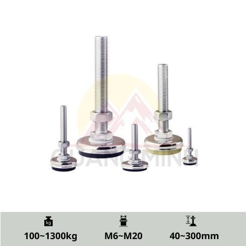 PV/PVS - Chân tăng chỉnh chiều cao, chịu lực, inox 304, thép mạ, đế cao su, nhựa M6, M8, M10, M12, M14, M16, M20