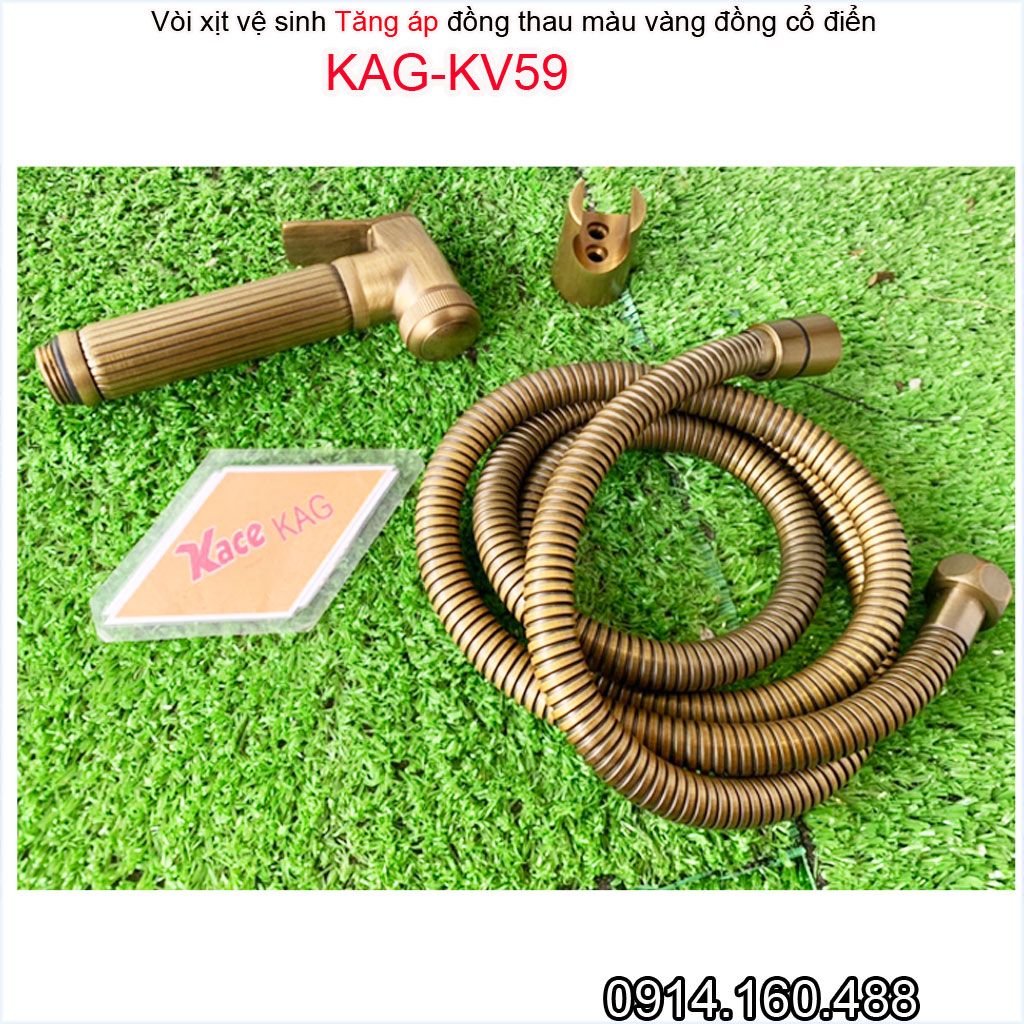 Vòi xịt vệ sinh KAG-KV59 đồng giả cổ HÀNG Y HÌNH, vòi rửa bồn cầu Spray mạnh tia nước thẳng thiết kế đẹp màu inox bóng