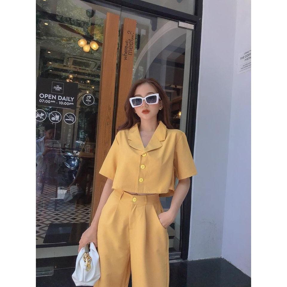 Áo blazer Croptop kèm quần ống rộng phong cách ulzzang năng động trẻ trung.Sét bộ đi chơi đi tiệc thời trang nữ