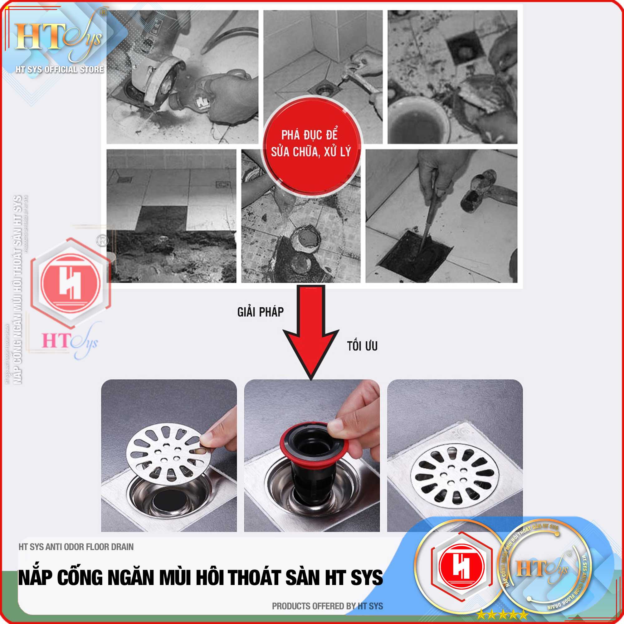 Phụ kiện ngăn mùi cống thoát nước nhà tắm - HT SYS - Ngăn mùi hôi - Ngăn nước trào ngược - Ngăn côn trùng xâm nhập