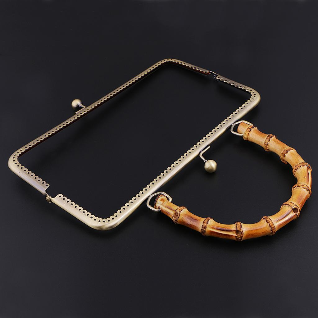 2pcs Bag Closure Clips Metal Bags Bag Hanger Bamboo Handle 25cm + 27cm for DIY Handbag Purse, Bronze