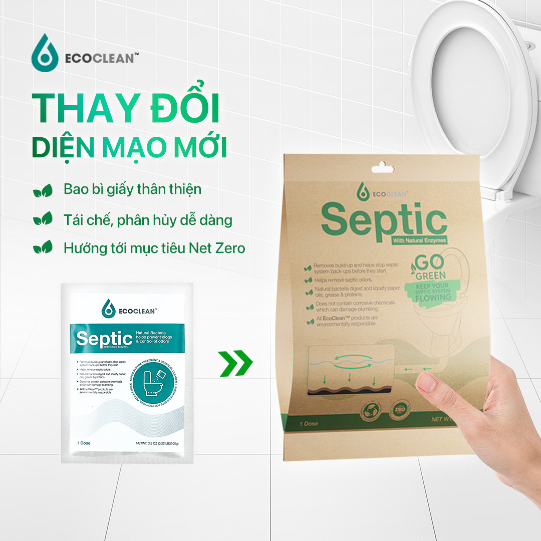 [Combo Tiện Lợi] Gói Men Bể Phốt EcoClean Septic - Men Vi Sinh Xử Lý Hầm Cầu, Bể Phốt Đầy, Tràn - Túi Gói 100gram