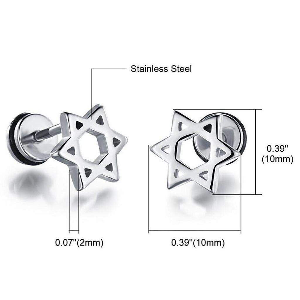 Pack of 3 Pairs Star of  361L Stainless Steel Ear Stud Earrings Screw