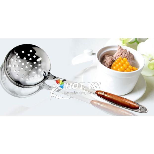 Vợt nấu ăn cán ốp nâu 9cm 100% inox 304