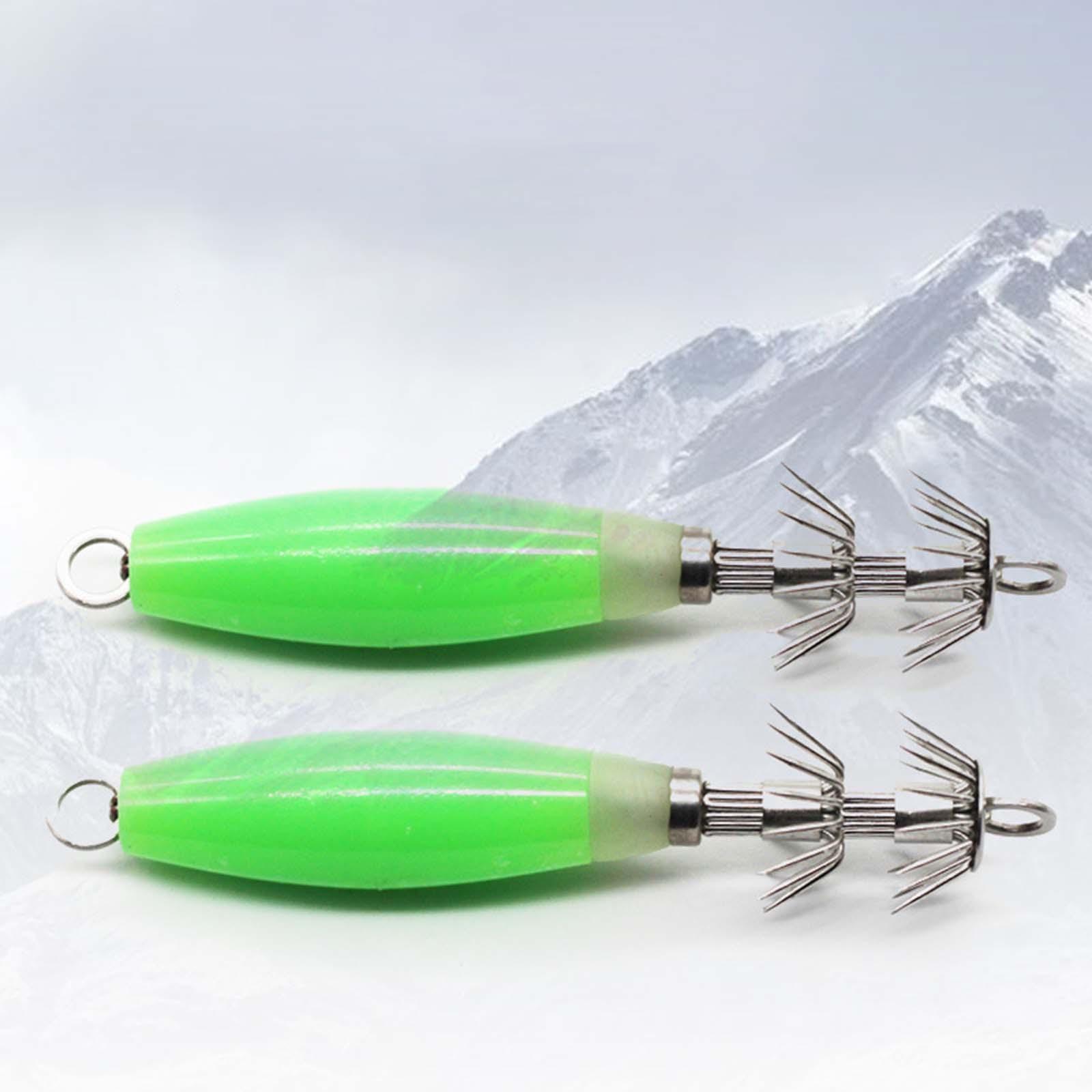 3x Luminous Squid Jig Hooks Artificial Fishing Lures Metal Hook Squid Lures