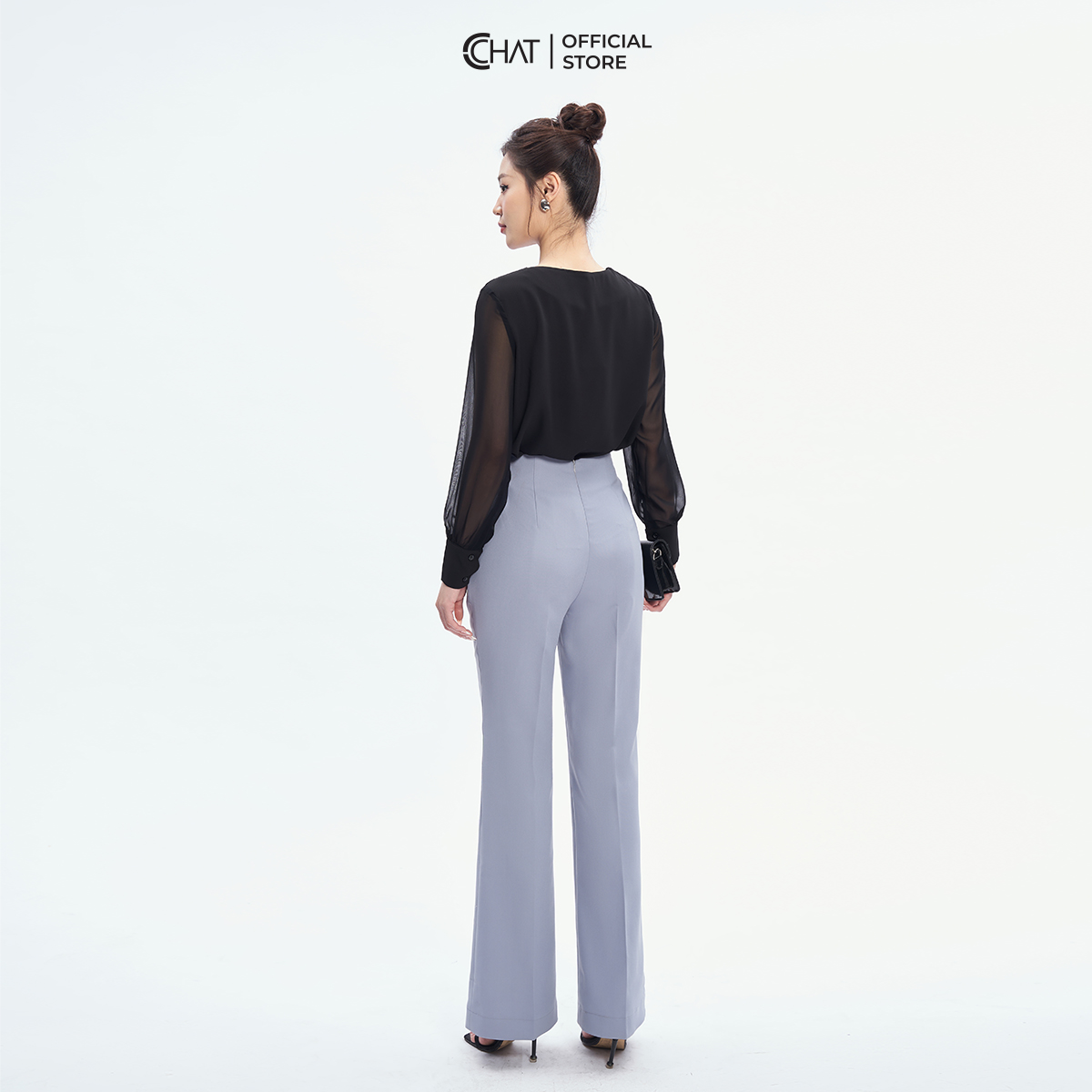 Áo Kiểu Nữ  Phối Tà Ly Trước Chất Liệu Chiffon Cao Cấp 53ADH8008ST