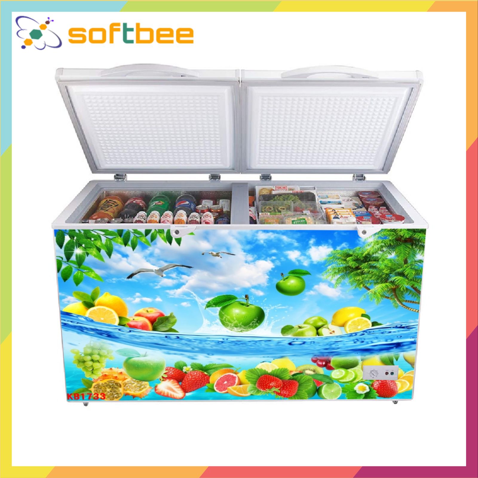 Miếng dán tủ lạnh ngang, in hình hoa quả biển, kích thước 0.9m x 1.5m / miếng