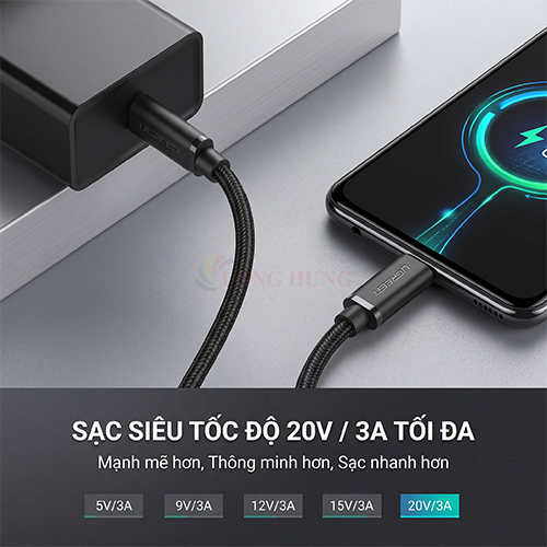 Cáp USB Type-C to Type-C Ugreen 3A 1.5m 60W 50998 - Hàng chính hãng