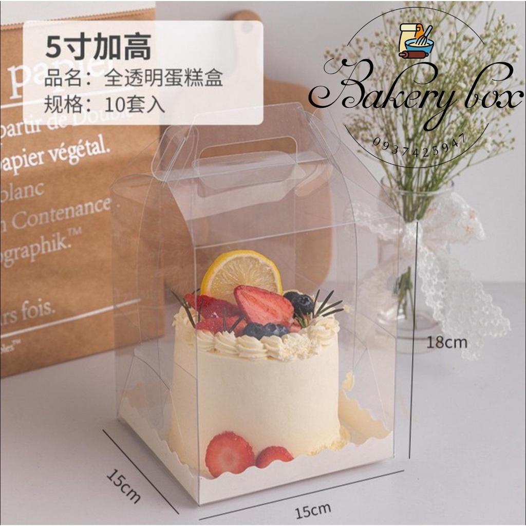 10 Hộp Mica Trong Suốt Quai Gập Đựng Bánh Kem - Bento 15*15*18