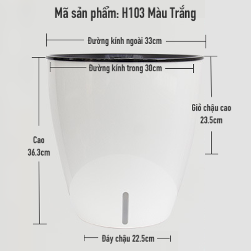 Chậu trồng cây H103. Chậu trồng cây có chức năng tự tưới nước. Loại cao cấp được phun sơn tĩnh điện màu kim loại