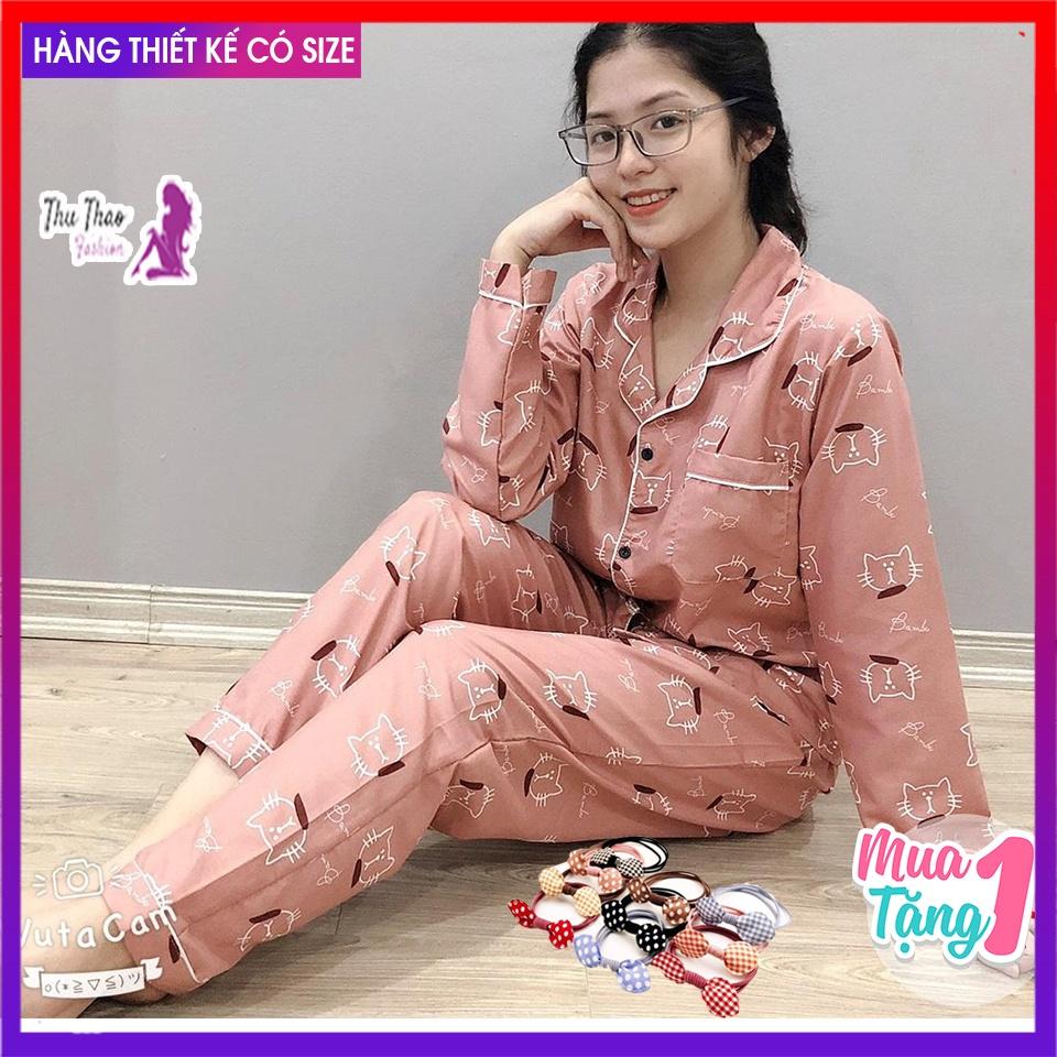Set Bộ Pijama Tay Dài Quần Dài Vải Kate Thái .
