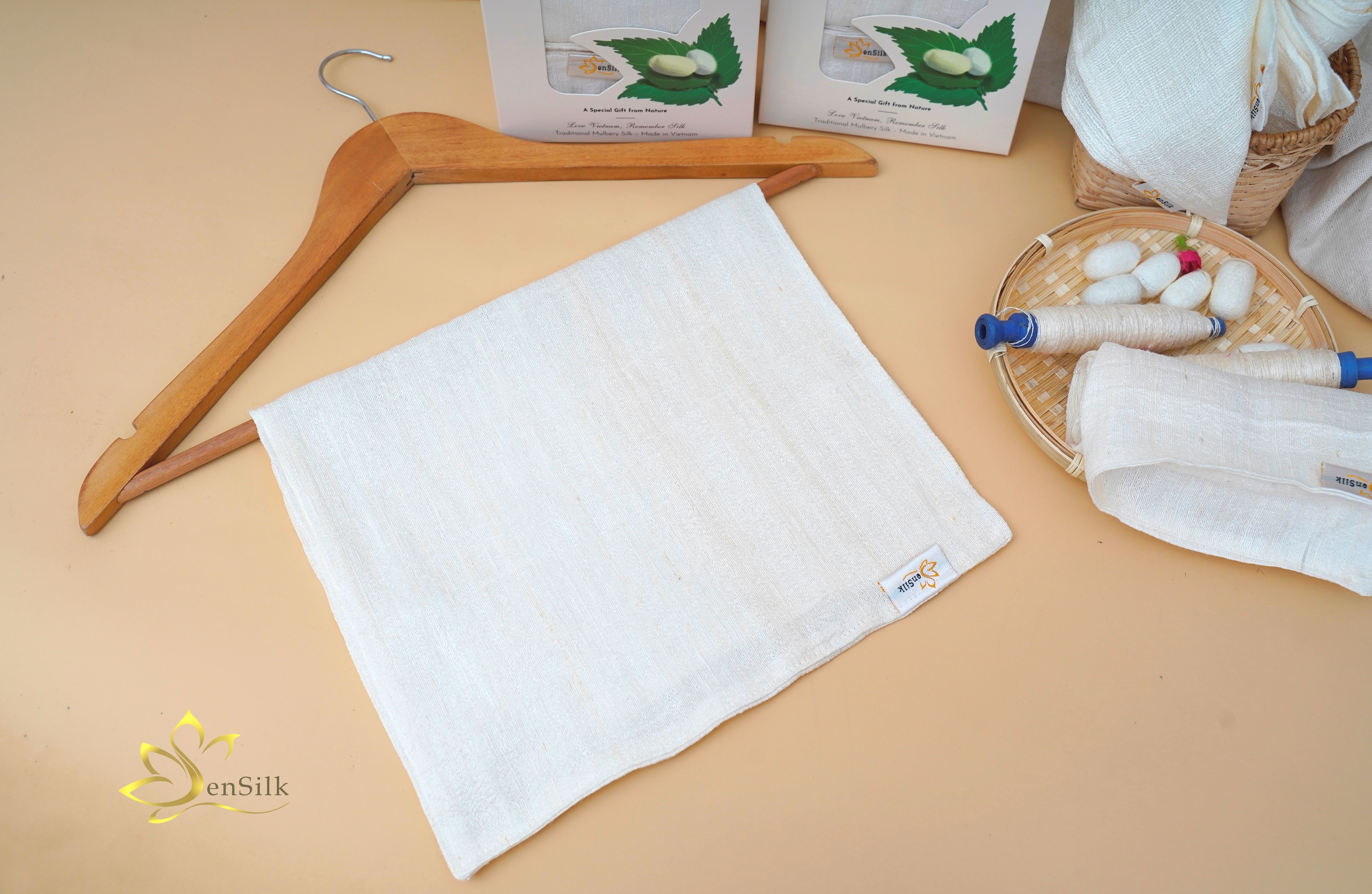 Khăn Mặt Cao Cấp 100% Từ Lụa Tơ Tằm Cao Cấp 45*30cm, Khăn Massage SenSilk Sạch Dạ Bớt Mụn