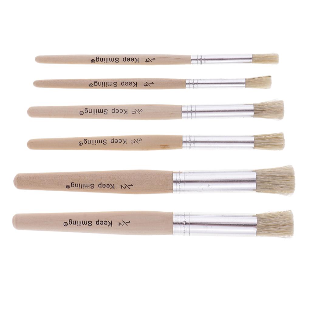 6pcs/set Round Wooden Handle Bristle Hair Oil Acrylic Painting Brush Brushes