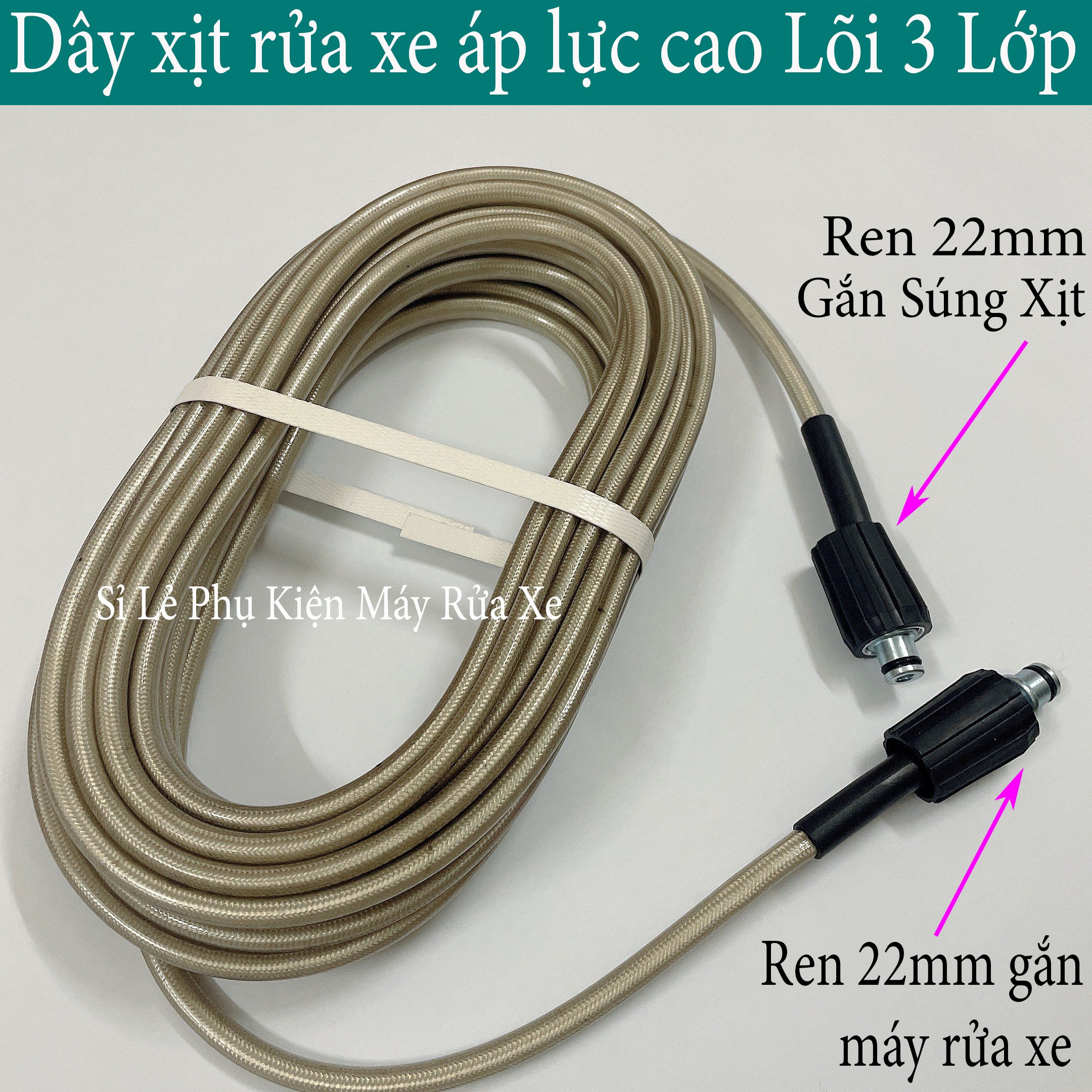 Combo dây xịt rửa xe 15m và súng phun áp lực cao kiểu dài ren ngoài phi 22 hoặc 14 siêu mạnh, súng xịt rửa xe