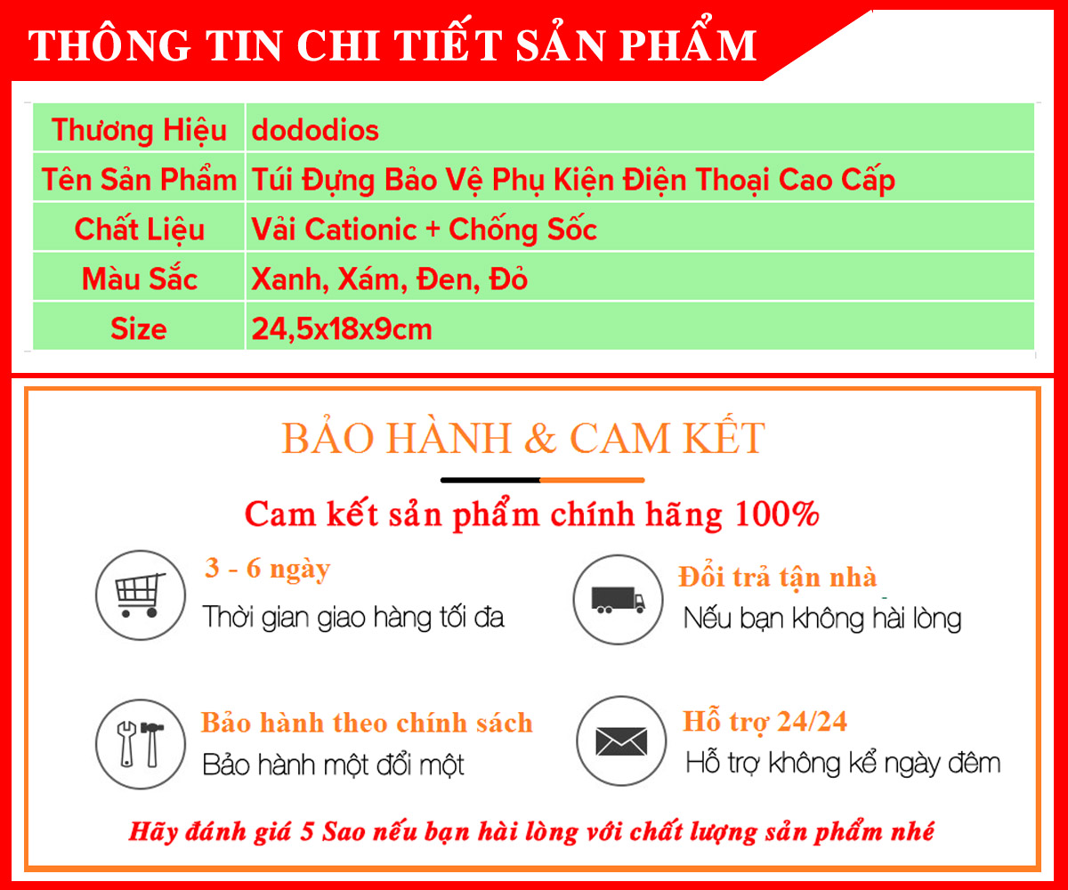 Túi Đựng Phụ Kiện Công Nghệ Chống Nước, Chống Sốc Cao Cấp – Chọn Màu - Túi Bảo Vệ Phụ Kiện Điện Thoại Máy Tính Bảng Laptop Tai Nghe Cáp Sạc Củ Sạc Pin Dự Phòng Chính Hãng Dododios