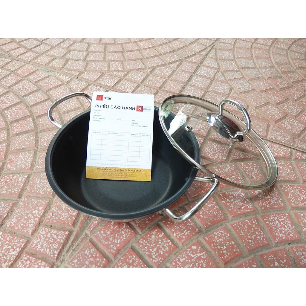 Nồi inox kho cá thịt chống dính bếp từ Fivestar nắp kính , 3 đáy , inox 430 , tặng 1 vá canh