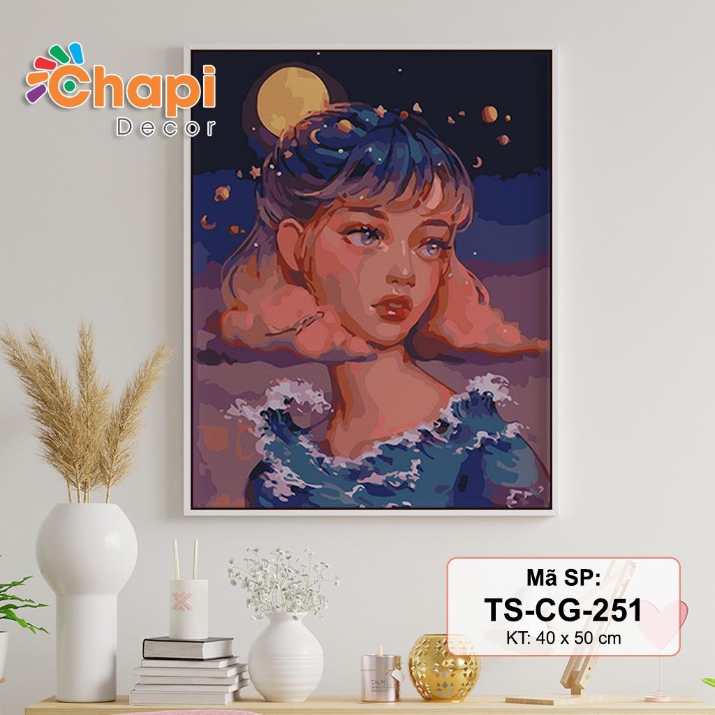 Tranh sơn dầu số hóa tự tô Cô Gái Tóc Mây Size 40x50cm căng khung sẵn