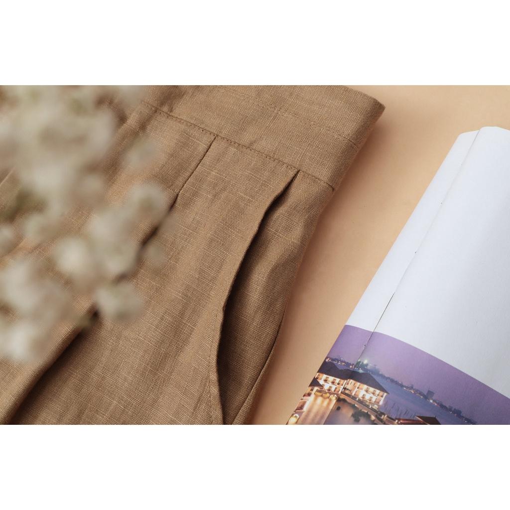 Quần suông Linen KACHISA nút cách điệu màu nâu