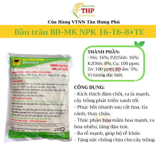 Phân Bón Đầu trâu BĐ-MK Bổ Sung Vi Lượng NPK 16-16-8+TE | PHÂN BÓN CHUYÊN RAU MÀU, HOA - CÂY KIỂNG