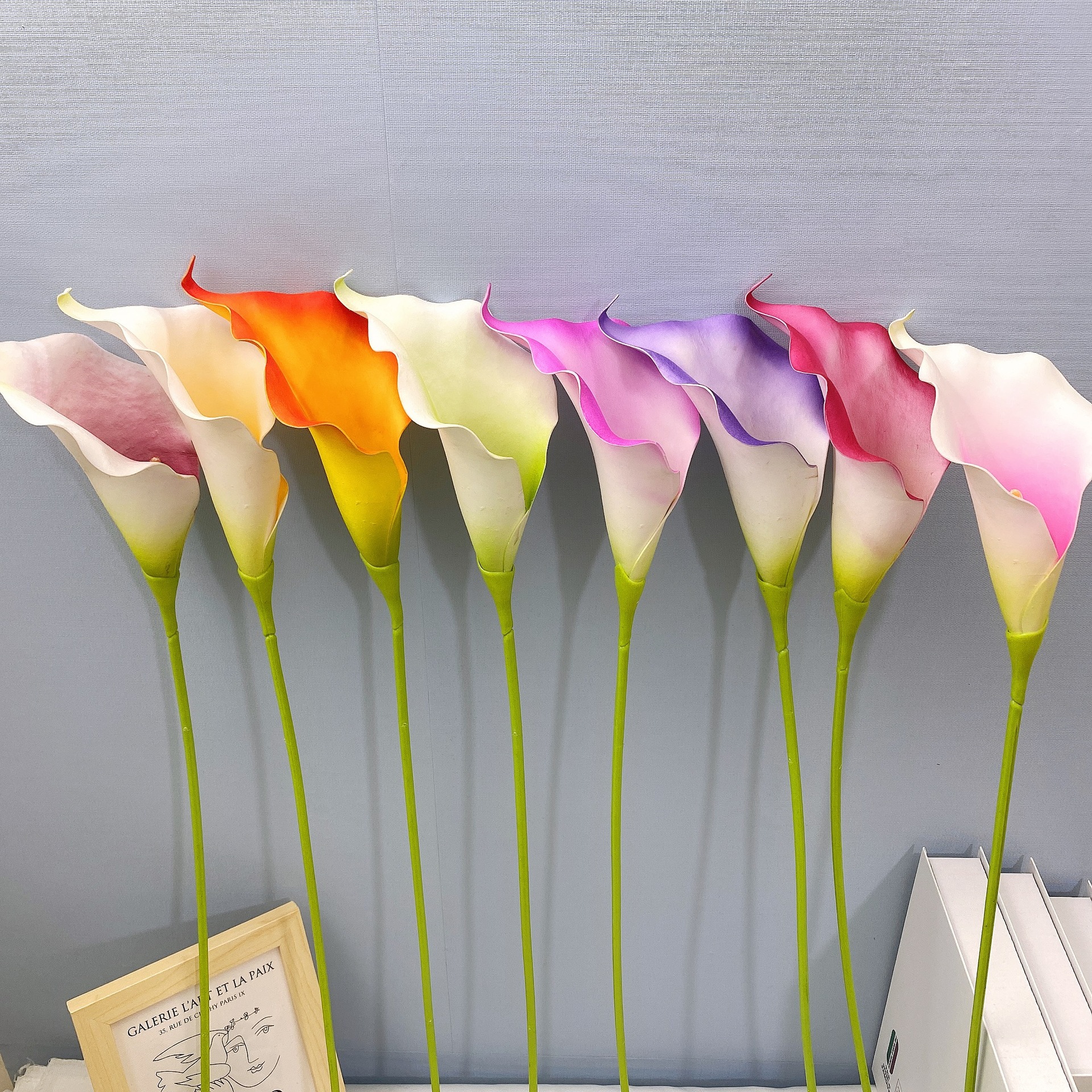 Cành hoa cali lily giả sang trọng trang trí nhà cửa cao 65cm, bông lớn bằng cao su, phù hợp cắm bình cao